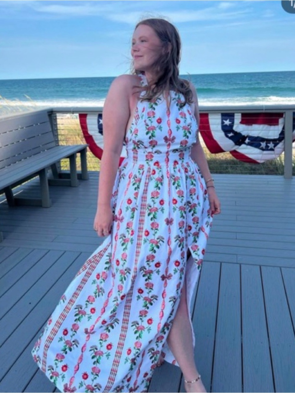 Hill House Addie Dress White Floral Halter Maxi Dress with Pink & Green Print - Picture 5 of 5